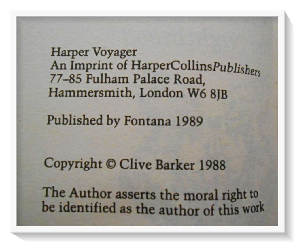 Cabal by CLIVE BARKER - A FONTANA Paperback - 1989 - Condition: B+ to A (Excellent)