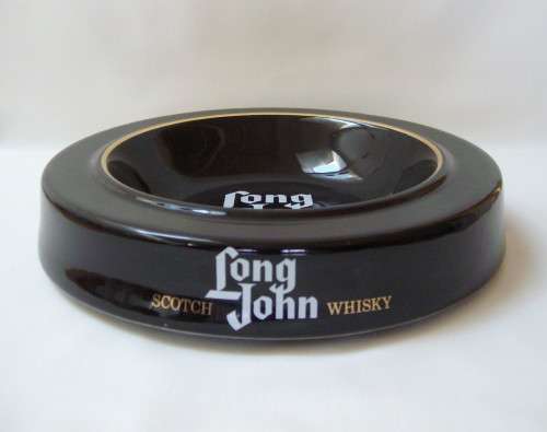 VINTAGE SCANDIC STONEWARE 22.5cm ASHTRAY ADVERTISING LONG JOHN SCOTCH WHISKY