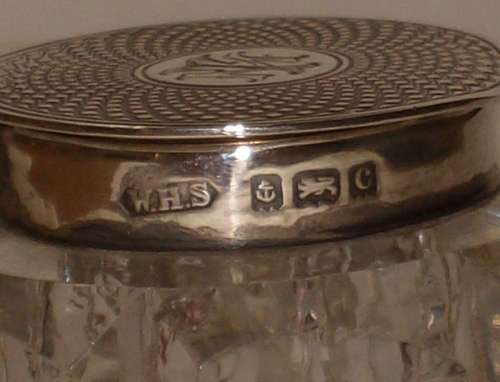 ANTIQUE EDWARDIAN BIRMINGHAM STERLING SILVER & CUT-GLASS INKWELL c1902-03