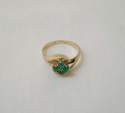 VINTAGE 9ct GOLD & FAUX EMERALD LADIES DRESS RING c1970's