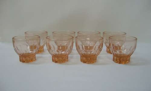 EIGHT VINTAGE FRENCH 'LA VIE BOHEME' PINK GLASS ABSINTHE GLASSES