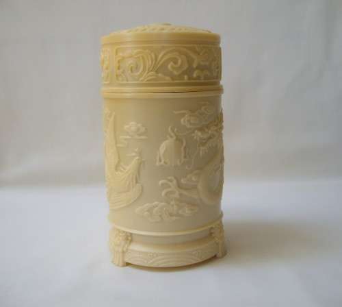 VINTAGE CHINESE FAUX IVORY PHOENIX & DRAGON MATRIMONIAL HAPPINESS TEA FLASK