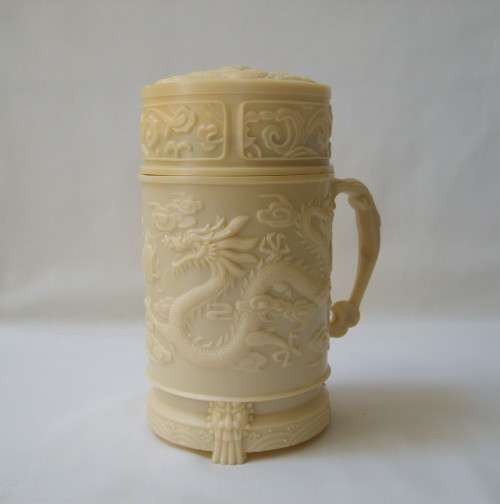 VINTAGE CHINESE FAUX IVORY PHOENIX & DRAGON MATRIMONIAL HAPPINESS TEA FLASK
