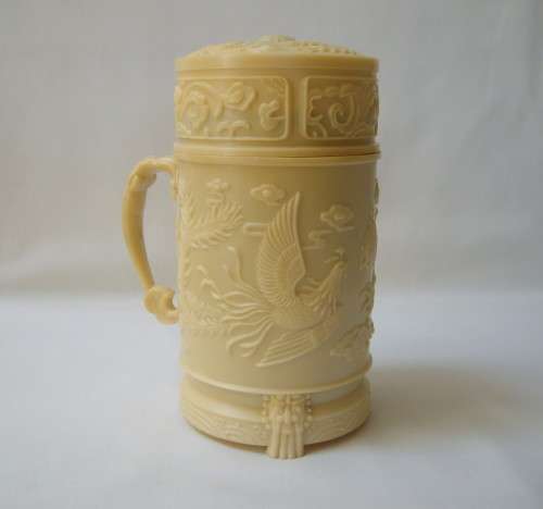 VINTAGE CHINESE FAUX IVORY PHOENIX & DRAGON MATRIMONIAL HAPPINESS TEA FLASK