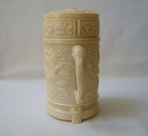 VINTAGE CHINESE FAUX IVORY PHOENIX & DRAGON MATRIMONIAL HAPPINESS TEA FLASK