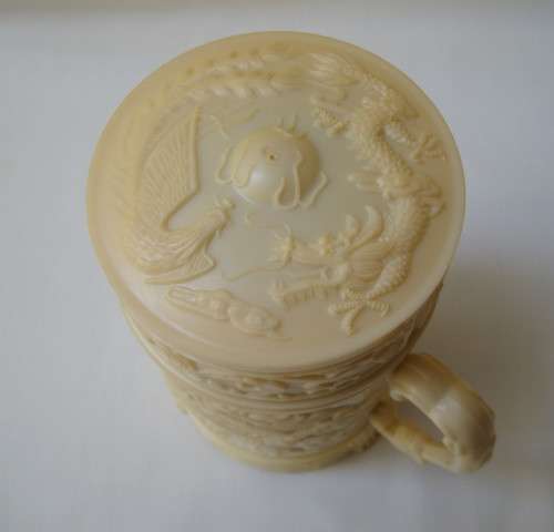 VINTAGE CHINESE FAUX IVORY PHOENIX & DRAGON MATRIMONIAL HAPPINESS TEA FLASK