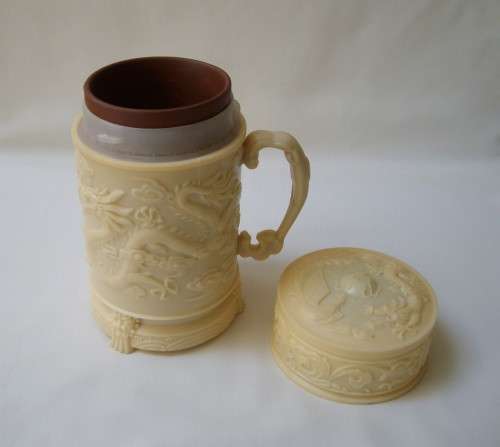 VINTAGE CHINESE FAUX IVORY PHOENIX & DRAGON MATRIMONIAL HAPPINESS TEA FLASK