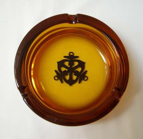 VINTAGE ITALIAN AMBER GLASS ASHTRAY ADVERTISING OLD MUTUAL