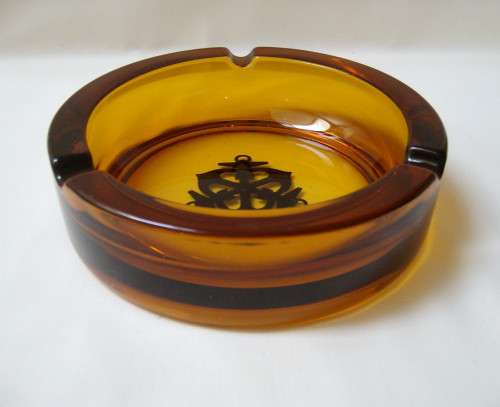 VINTAGE ITALIAN AMBER GLASS ASHTRAY ADVERTISING OLD MUTUAL