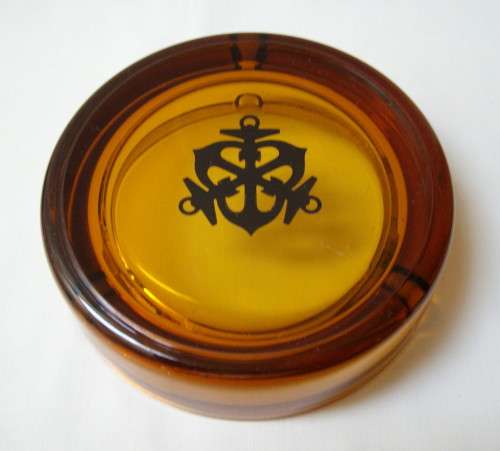 VINTAGE ITALIAN AMBER GLASS ASHTRAY ADVERTISING OLD MUTUAL