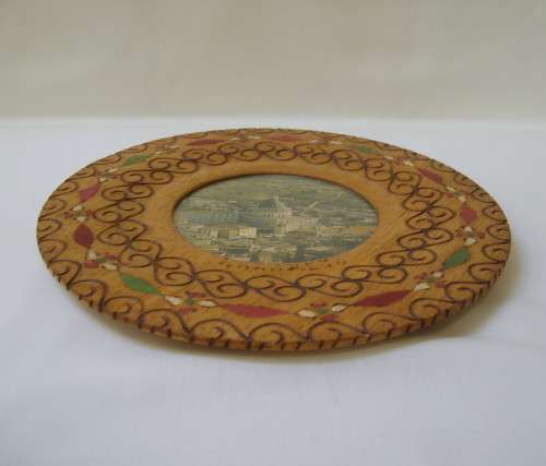 VINTAGE WOOD HOLY LAND NAZARETH 19.5cm WALL HANGING PLAQUE