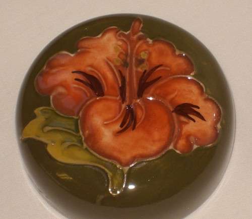 VINTAGE WALTER MOORCROFT CORAL HIBISCUS GINGER JAR & COVER