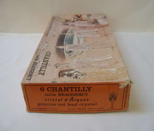 SET OF SIX VINTAGE FRENCH CRISTAL D'ARQUES CHANTILLY LEAD CRYSTAL CHAMPAGNE FLUTES