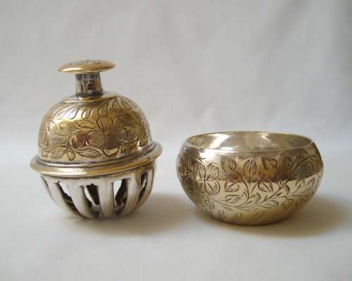VINTAGE INDIAN BRASS TIBETAN BUDDHIST CLAW BELL & BOWL