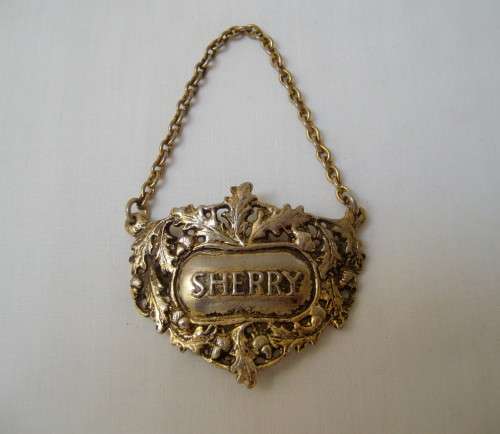 VINTAGE BRASS-PLATED SHERRY DECANTER LABEL