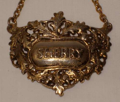 VINTAGE BRASS-PLATED SHERRY DECANTER LABEL