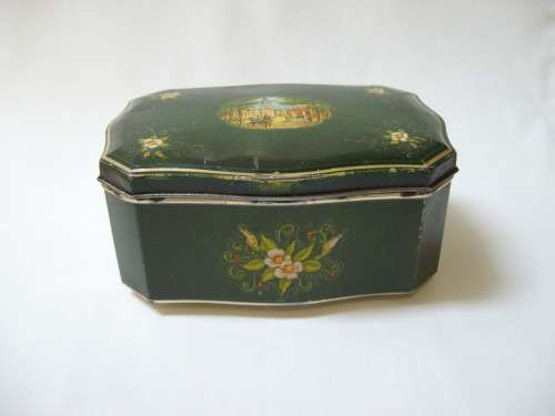 VINTAGE GREEN FLORAL SWEETS TIN