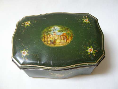 VINTAGE GREEN FLORAL SWEETS TIN