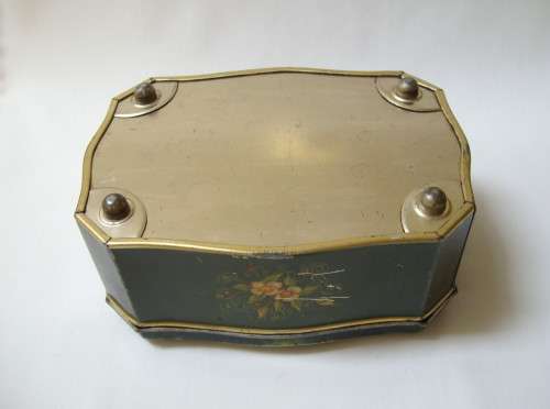 VINTAGE GREEN FLORAL SWEETS TIN
