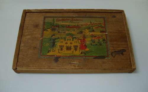 VINTAGE GERMAN 'FRANZÖSISCHER-BAUKASTEN' FRENCH-ARCHITECTURE WOODEN STACKING BLOCKS SET c1923