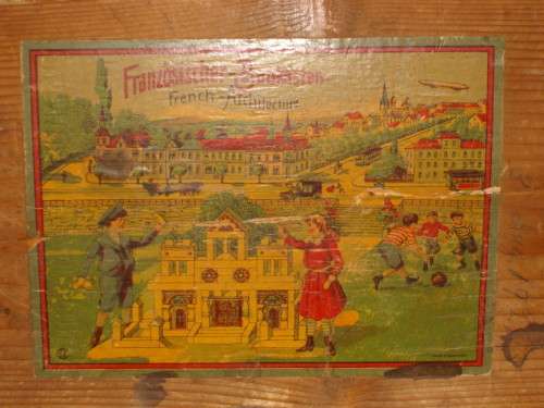 VINTAGE GERMAN 'FRANZÖSISCHER-BAUKASTEN' FRENCH-ARCHITECTURE WOODEN STACKING BLOCKS SET c1923