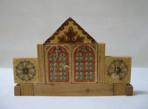 VINTAGE GERMAN 'FRANZÖSISCHER-BAUKASTEN' FRENCH-ARCHITECTURE WOODEN STACKING BLOCKS SET c1923