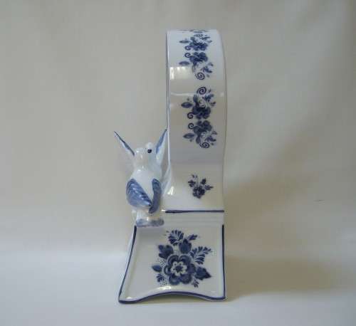 VINTAGE OUDE MOLEN DELFT BLUE 'WINDMILL & DOVES' MANTEL CLOCK ~ Not Working!!!