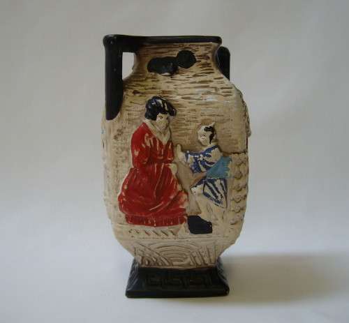 VINTAGE CYPLES OLD POTTERY EMBOSA WARE CHINOISERIE 13cm VASE c1928 ~ General Wear & Tear!
