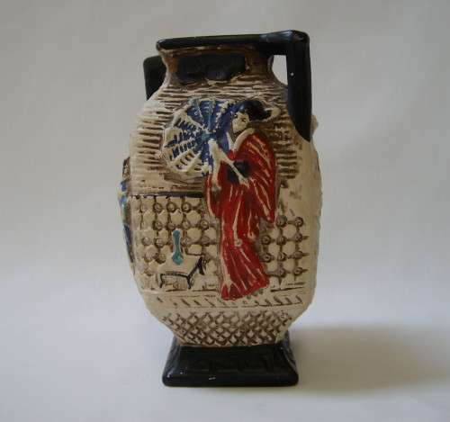 VINTAGE CYPLES OLD POTTERY EMBOSA WARE CHINOISERIE 13cm VASE c1928 ~ General Wear & Tear!