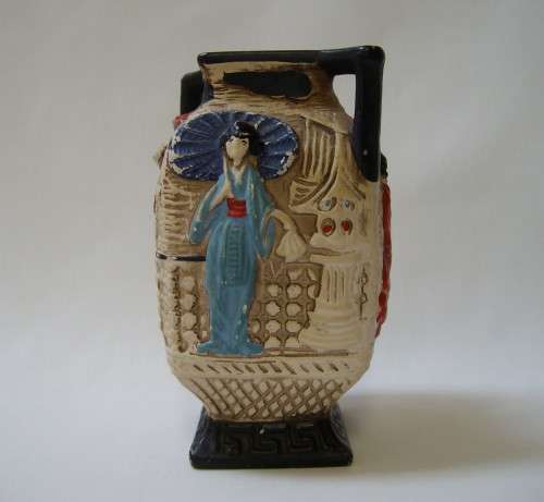 VINTAGE CYPLES OLD POTTERY EMBOSA WARE CHINOISERIE 13cm VASE c1928 ~ General Wear & Tear!