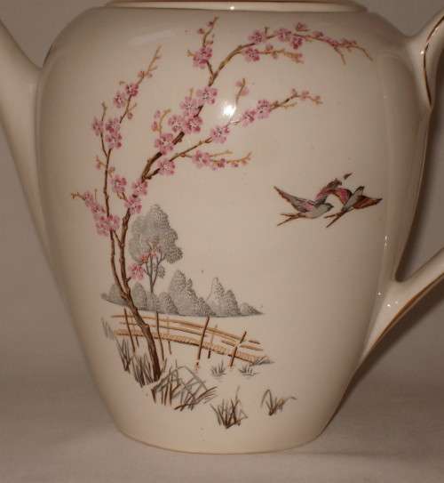 VINTAGE J & G MEAKIN 'ONE FINE DAY' COFFEE POT & LID c1948+