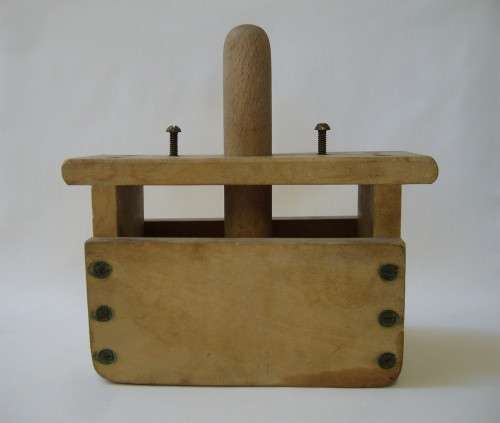 VINTAGE WOODEN RECTANGULAR BUTTER MOULD PRESS