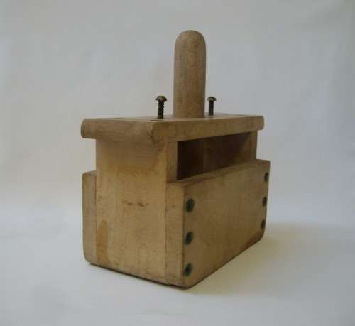 VINTAGE WOODEN RECTANGULAR BUTTER MOULD PRESS