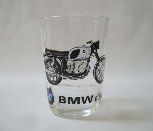 VINTAGE FRENCH GLASS ADVERTISING BMW R75/5 MOTORCYCLES c1970's