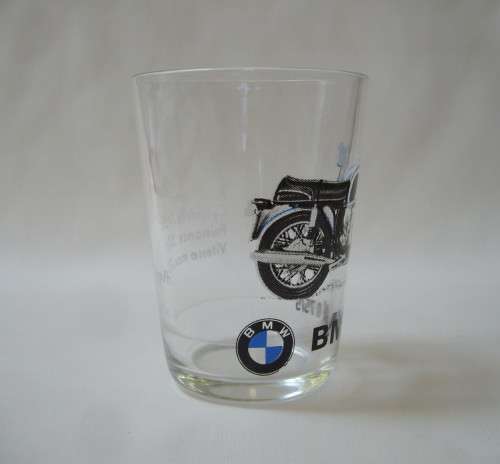 VINTAGE FRENCH GLASS ADVERTISING BMW R75/5 MOTORCYCLES c1970's