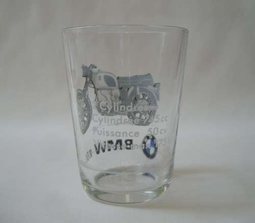 VINTAGE FRENCH GLASS ADVERTISING BMW R75/5 MOTORCYCLES c1970's