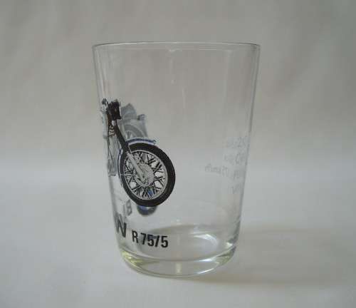 VINTAGE FRENCH GLASS ADVERTISING BMW R75/5 MOTORCYCLES c1970's