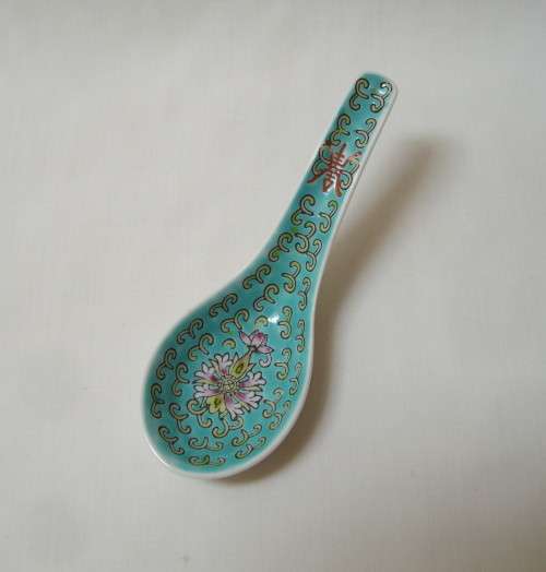SET OF FOUR VINTAGE ZHONGGUO ZHI ZAO TURQUOISE GREEN RICE SPOONS c1970's