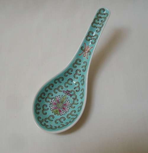 SET OF FOUR VINTAGE ZHONGGUO JINGDEZHEN TURQUOISE GREEN RICE SPOONS c1980's