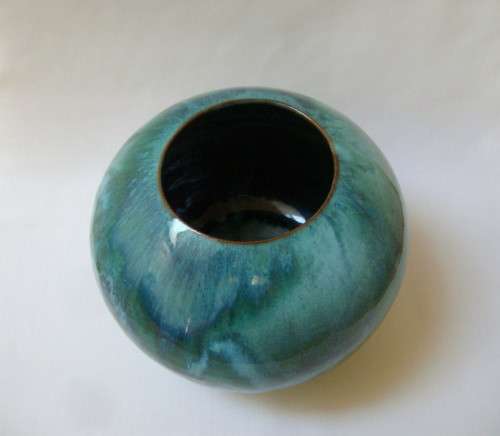 VINTAGE LINN WARE VIRIDIAN GLAZED SOUTH AFRICAN STUDIO POTTERY VASE c1940's