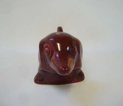 VINTAGE LUCIA WARE No: 2008 BURGUNDY DACHSHUND TROUGH VASE c1940s