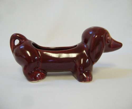 VINTAGE LUCIA WARE No: 2008 BURGUNDY DACHSHUND TROUGH VASE c1940s