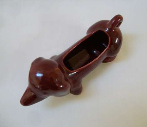 VINTAGE LUCIA WARE No: 2008 BURGUNDY DACHSHUND TROUGH VASE c1940s