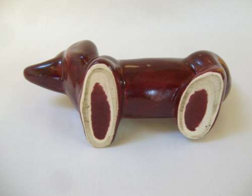 VINTAGE LUCIA WARE No: 2008 BURGUNDY DACHSHUND TROUGH VASE c1940s