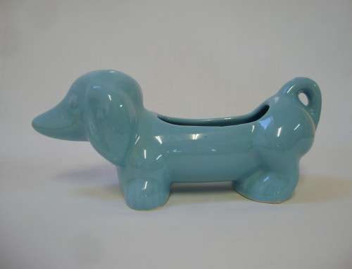 VINTAGE LUCIA WARE No: 2008 PALE BLUE DACHSHUND TROUGH VASE c1940s