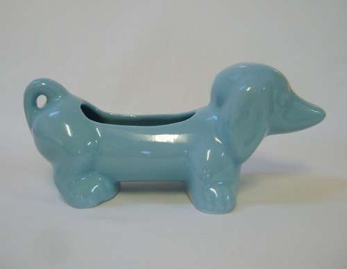VINTAGE LUCIA WARE No: 2008 PALE BLUE DACHSHUND TROUGH VASE c1940s
