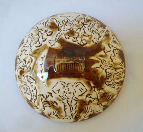 VINTAGE CRESCENT WARE No: 968 KRUGER PARK SOUVENIR BOWL & COVER c1950's