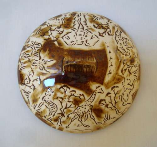 VINTAGE CRESCENT WARE No: 968 KRUGER PARK SOUVENIR BOWL & COVER c1950's
