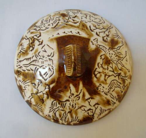 VINTAGE CRESCENT WARE No: 968 KRUGER PARK SOUVENIR BOWL & COVER c1950's