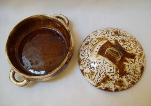 VINTAGE CRESCENT WARE No: 968 KRUGER PARK SOUVENIR BOWL & COVER c1950's